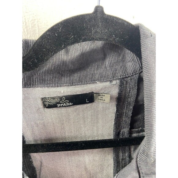 PRANA WOMENS LARGE ZIP UP DENIM & CORDUROY SHORT BLACK JACKET - Picture 2 of 3